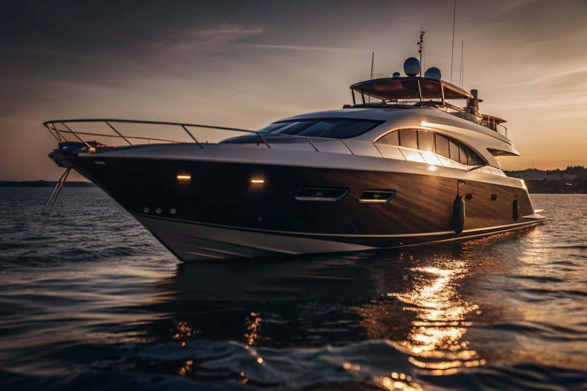 Luxury yacht at marina in Hyderabad at night